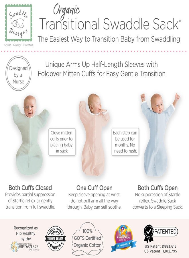 SwaddleDesigns Organic Transitional Swaddle Sack, Arms Up Swaddle with Half-Length Sleeves & Mitten Cuffs, Medium, 3-6 Months, 14-21 lbs, Soft Jadeite - Image 3